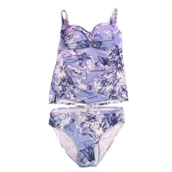 LIQUID  SWIMWEAR TANKINI SET BLUE/WHITE W/FLORAL PRINT SIZE M - Picture 12 of 12